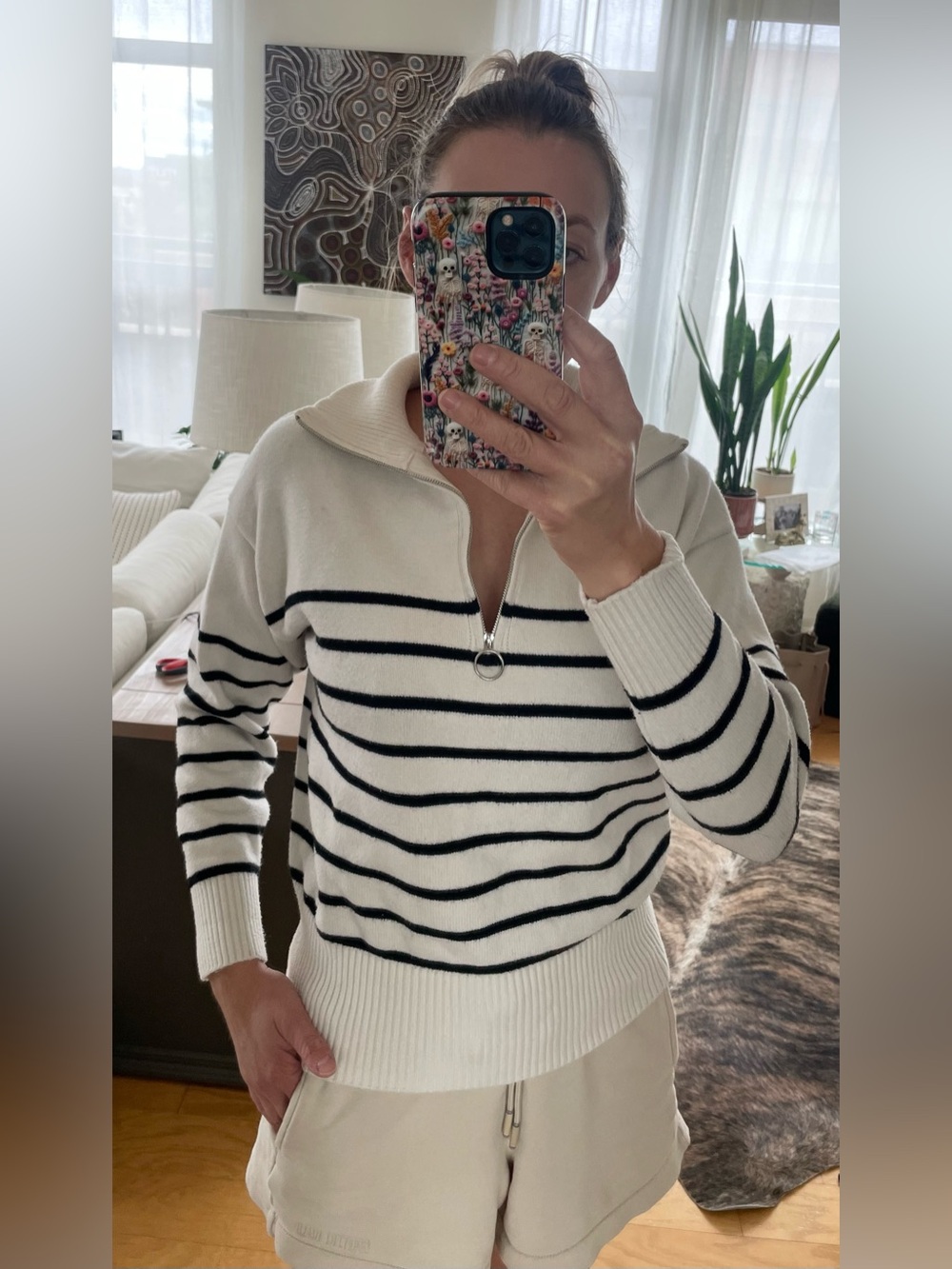 Striped Quarter-Zip Cotton Sweater S